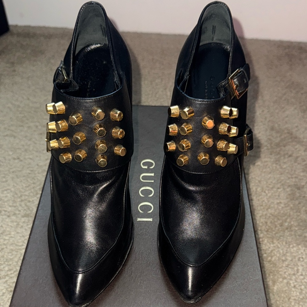 Gucci Black Ankle Boots with Gold Studs Women 41.